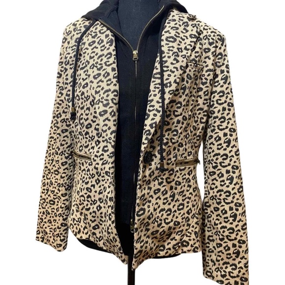 Fate Denim Leopard Two in One Hooded Jacket NWT - Picture 2 of 9